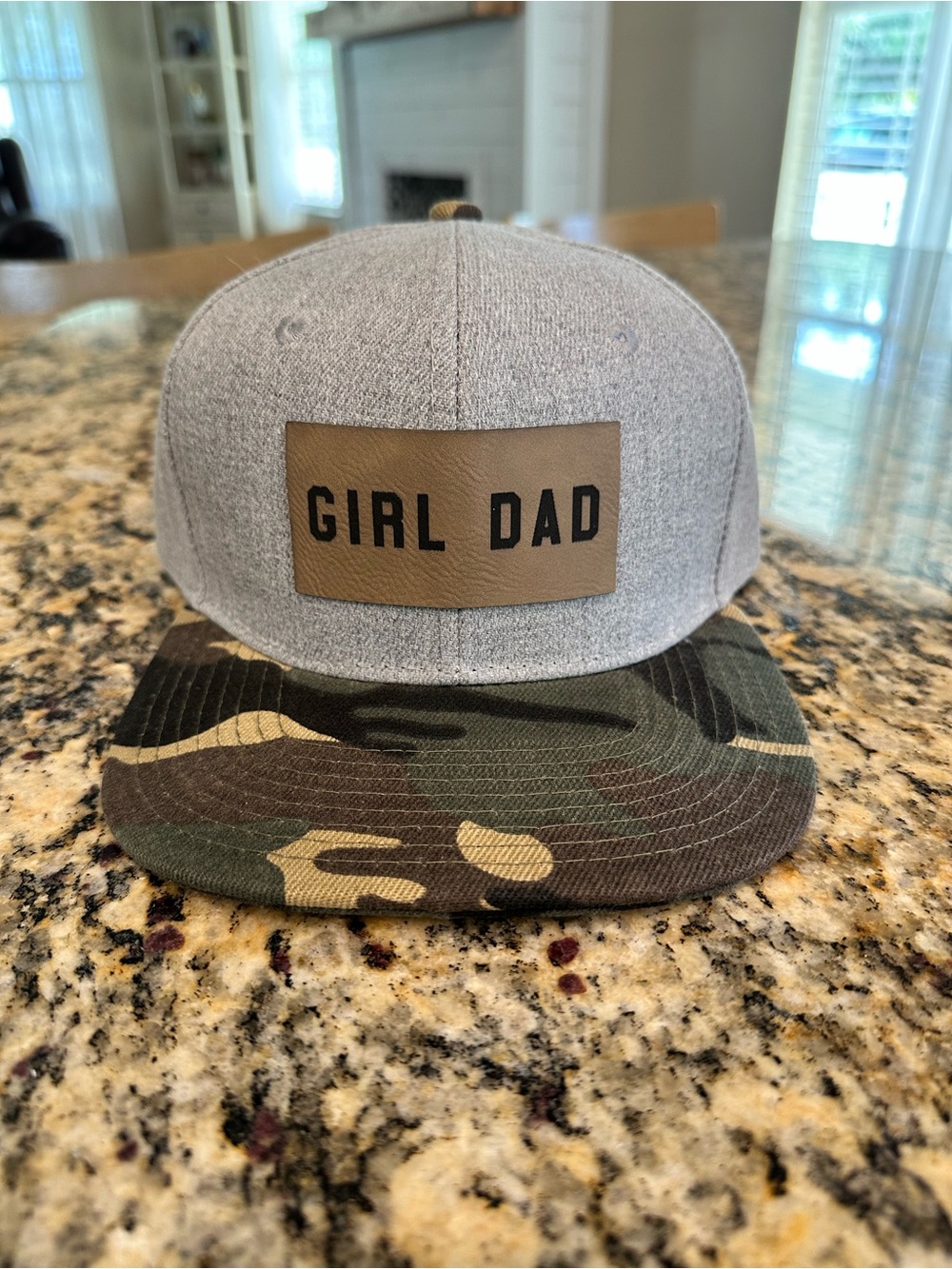 GIRL DAD Grey Snapback Hat with Camo Brim